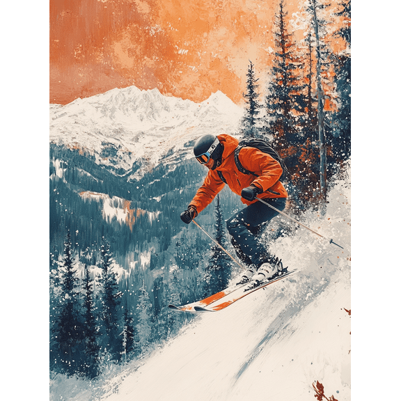 Skiing Canvas Wall Art/Painting Suitable for Living RoomSki Lodge and Mountain Cabin Decor