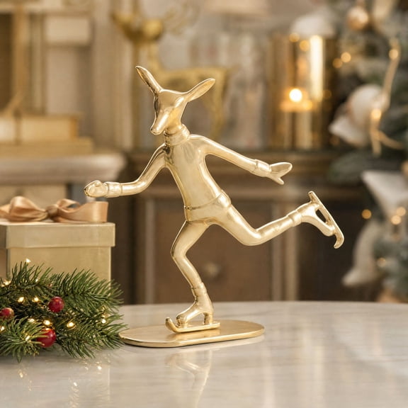 Skiing Chalet Deer Resin Figurine, Winter Ski Reindeer Tabletop Statue for Cabin Christmas Mantel & Shelf Holiday Decor