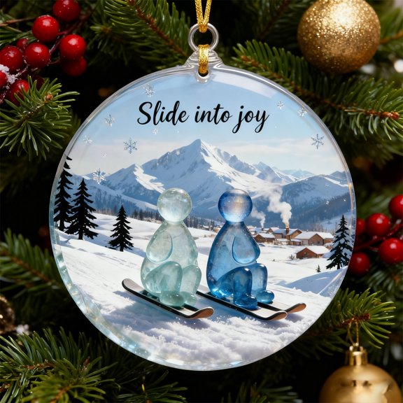 Skiing Christmas Ornament, Snow Ski Gifts for Skiers Winter Sports Lovers