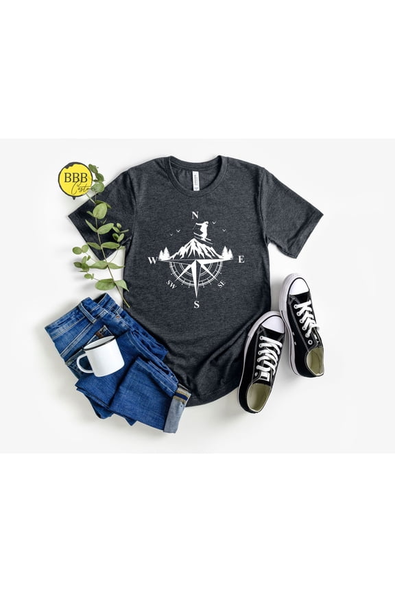 Skiing Compass Graphic Tee: Winter Sport Shirt Tshirt All Size S-5XL