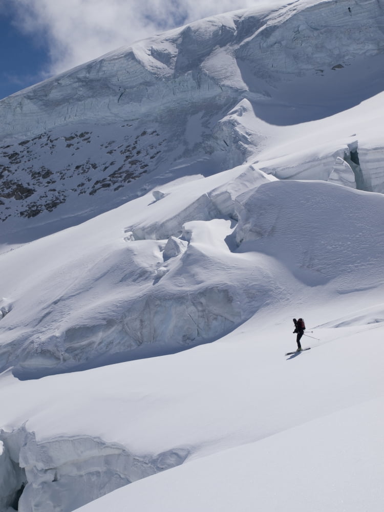 Skiing Between The Crevasses And Seracs On The Aletsch Glacier Bernese Oberland Switzerland Model Released Canvas Art - Penny Kendall Design Pics (26 x 34)