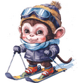thumbnail image 1 of Skiing Cute Baby Monkey Animal Animals Adventure Fun Snow Ski Monkeys Colorful Wall Art Sticker Designs Vinyl Stickers For Home House Walls Rooms Nursery Windows Bedroom Decoration Size (24x26 inch), 1 of 1