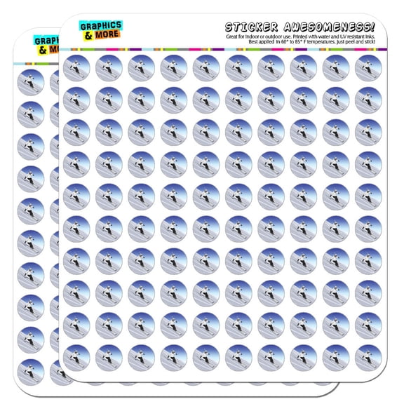 Skiing Down Mountain Skier Snow Skis 1/2" (0.5") Scrapbooking Crafting Stickers