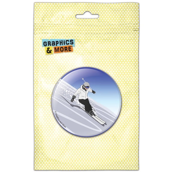 Skiing Down Mountain Skier Snow Skis Refrigerator Button Magnet