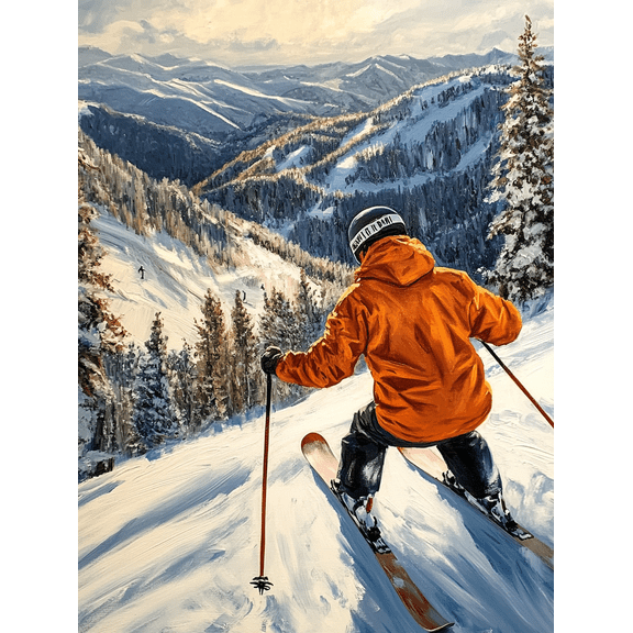 Skiing Downhill Canvas Art Print/Painting Suitable for Living Room Bedroom Office Ski Lodge and Mountain Cabin Decor