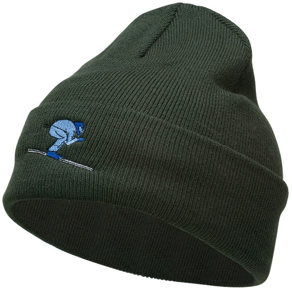 Skiing Embroidered 12 Inch Long Beanie - Olive OSFM