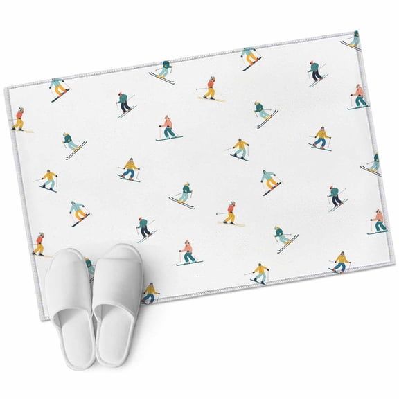 Skiing Entryway Rug 2x3 Area Rug Washable Indoor Doormat Small Bathroom Rugs Non-Slip Low Pile Accent Throw Rugs Winter Snow Ski Sports Cartoon Boys Girls Skier Carpet for Kitchen Bedroom Entrance