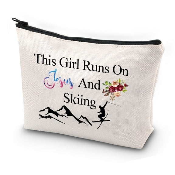 Skiing Gifts for s Skier Gifts This Runs On Jesus And Skiing Makeup Bag Ski Snowboard Bag Travel Toiletry Bag Organizer Case Ski Skiing Snowboarding Gift