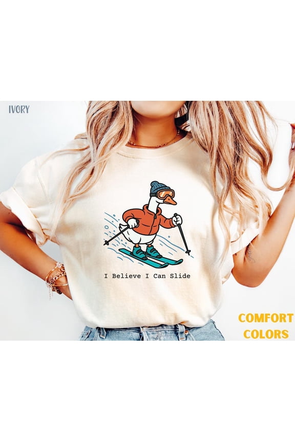 Skiing Goose Winter Vacation Graphic T-shirt Ski Weekend Trip Casual Snow Season, Comfort Colors Unisex Cotton T-Shirt, Size S-3XL