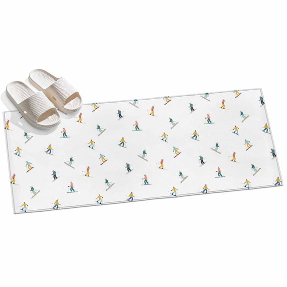 Skiing Hallway Runner Rug 2x6 Washable Non Slip Kitchen Runner Rug for Bedside Bathroom Winter Snow Ski Sports Cartoon Boys Girls Skier Indoor Floor Carpet Area Rugs for Living Room Bedroom Office