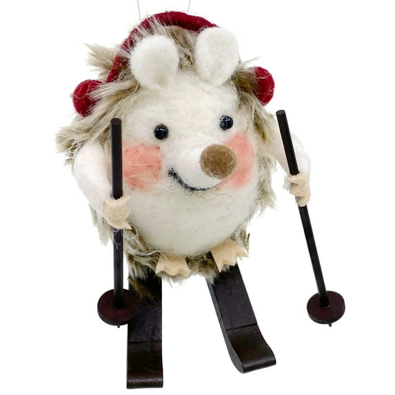 Skiing Hedgehog Ornament - Wool Hedgehog with Skis Christmas Ornament Holiday Decoration