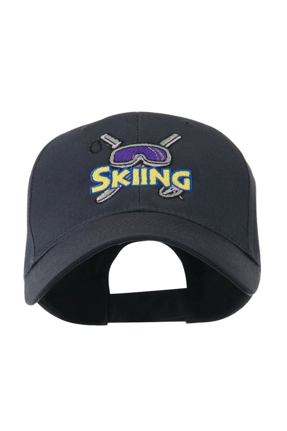 Skiing Logo with Pole and Goggle Embroidered Cap - Navy OSFM