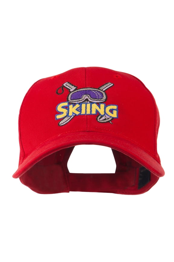 Skiing Logo with Pole and Goggle Embroidered Cap - Red OSFM