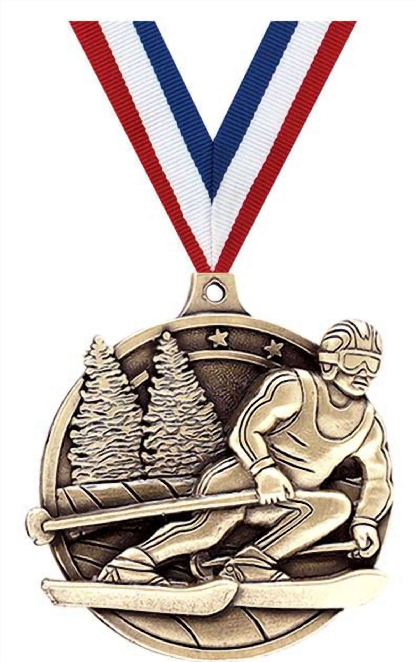 Skiing Medals, 2" Gold Diecast Skiing Medal Award 10 Pack