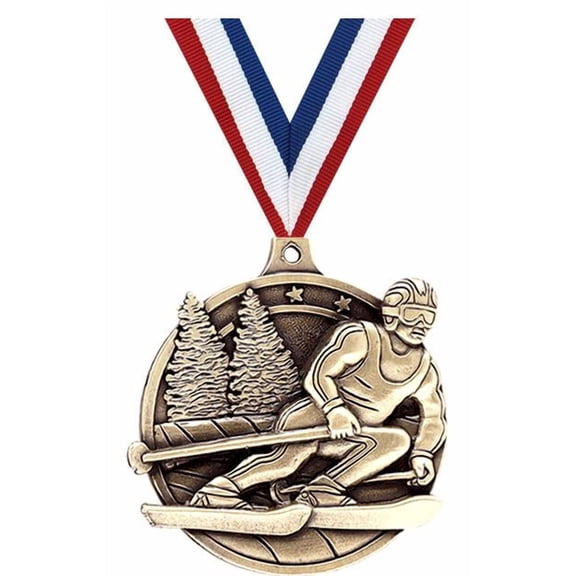 Skiing Medals, 2" Gold Diecast Skiing Medal Award 10 Pack