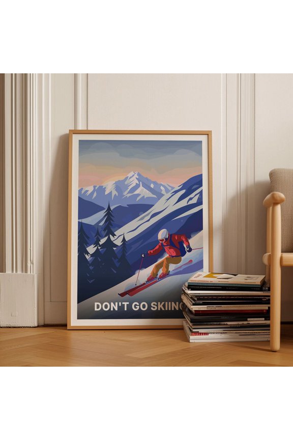 Skiing Mishap Mountaineering Humor Wall Art, Unframed Canvas 8x10in