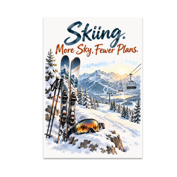 Skiing More Sky Fewer Plans - Ski Enthusiast - 13x19 Poster Print