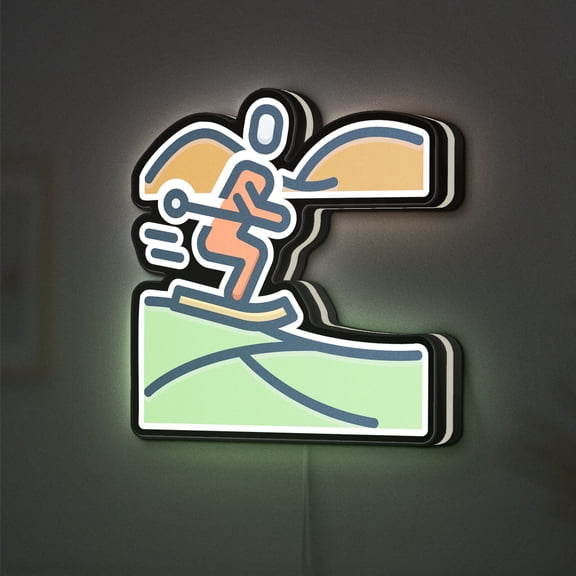 Skiing Mountain 3D Novelty Light Box, Downhill Snow Sport Decor, Ideal for Athletes and Winter Sports Fans (Width 12 inch, 30cm)