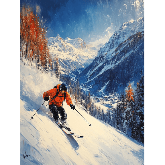Skiing Mountain Landscape Canvas Art Print Perfect for Living Room Ski Lodge and Mountain House Decoration
