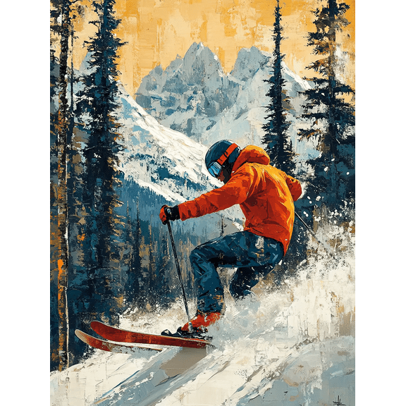 Skiing Mountain Landscape Canvas Print/Wall Art Perfect for Living Room Bedroom Office Ski Lodge and Mountain Cabin Decor