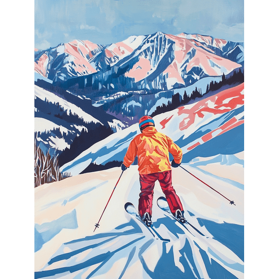 Skiing Mountain Landscape Canvas Print/Wall Art Suitable for Living Room Bedroom Office Ski Lodge and Mountain Cabin Decor.