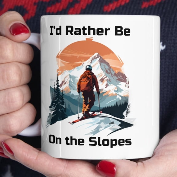 Skiing Mug, Snow Skiing Coffee Cup, Winter Sports Mug, Skier Gift, I'd Rather Be on the Slopes Mug, Snow Skiing Gift, Ski Lover Mug,