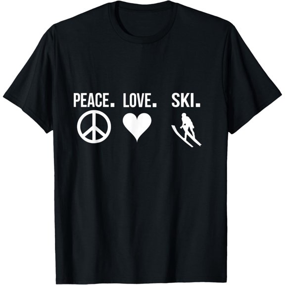 Skiing Peace Love Ski T-Shirt Skiers Cross Country Downhill mens t shirt,black,women,funny,misfits,men,journey