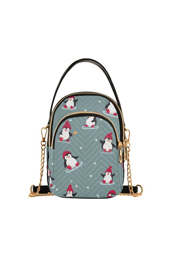 Skiing Penguin Pattern Women's Crossbody Handbags Leather Crossbody Bags Fanny Pack Chest Bag for Travel