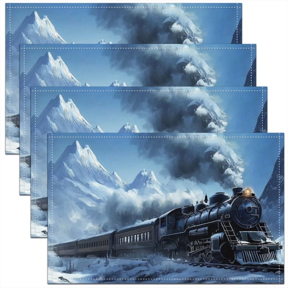Skiing Placemats 12x18 Inch Set of 4, Winter Ski Themed Place Mats for Kids Girls Boys, Snowboard Skier Heat Resisting Kitchen Table Mats, Snow Mountain Scene Waterproof Placemats