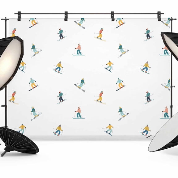 Skiing Players Photography Backdrop 7x5FT, Modern Abstract Cartoon Skiers Winter Skiing Sports Photo Backdrops, Background for Photography Studio Photo Studio Background, Back Drop for Photoshoot