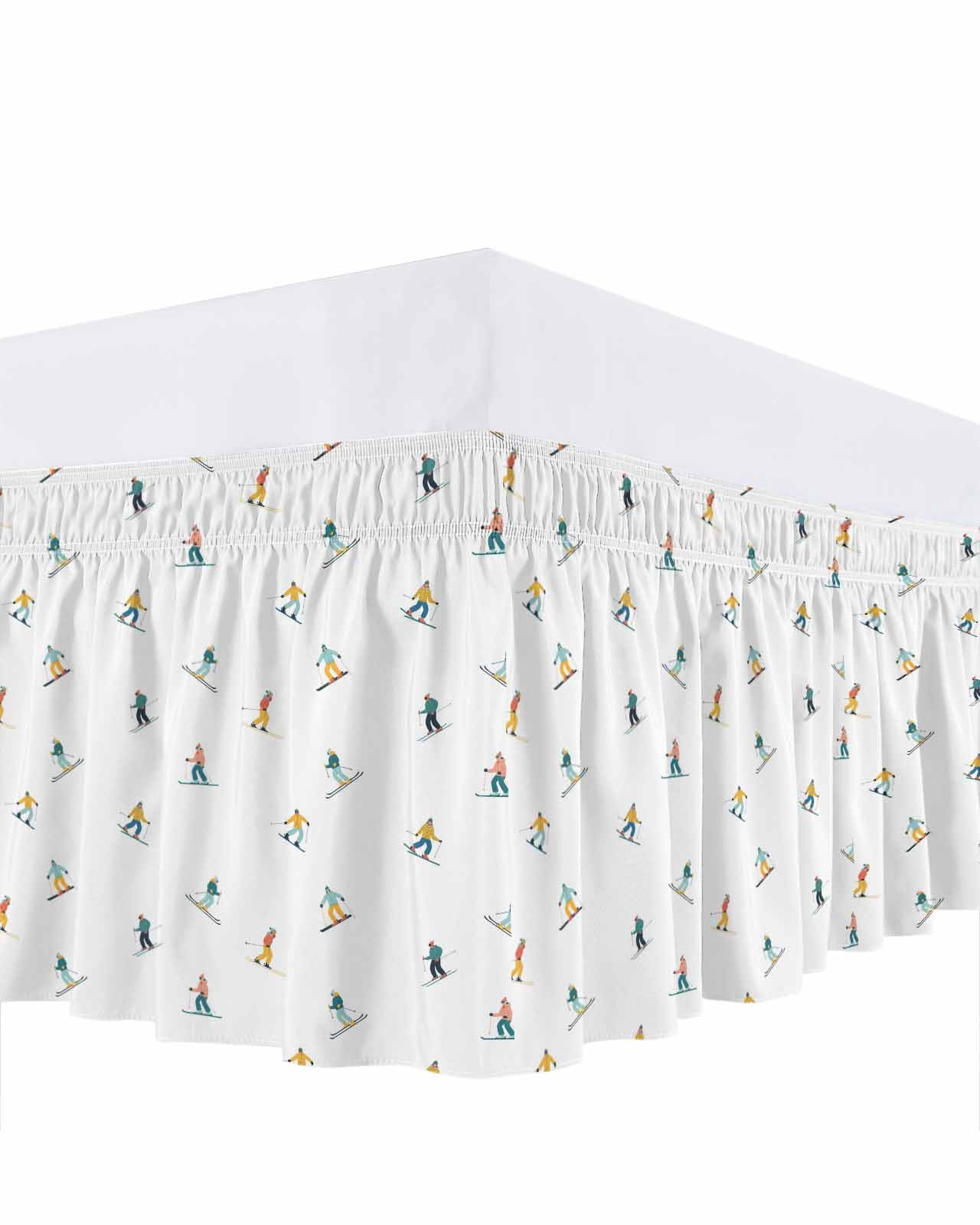 Skiing Players Ruffle Bed Skirt King Size Modern Abstract Cartoon ...