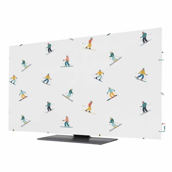 Skiing Players TV Dust Cover 40 Inch, Modern Abstract Cartoon Skiers Winter Skiing Sports Computer Monitor Cover Dustproof Stretchable Indoor TV Screen Protector for LED LCD Universal Monitors