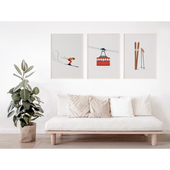 Skiing Poster Prints: Triptych Winter Sports Mountain Poster Home Decor Office Wall Art Set 3