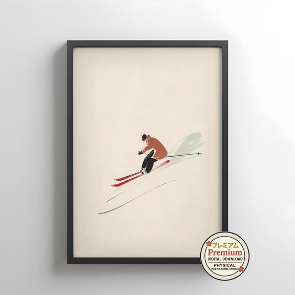 Skiing Poster Winter Sports Wall Art Modern Vintage Ski Illustration Skier Gift Decor 8x12 UNFRAMED