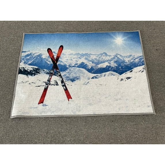 Skiing Rug, Ski Rug, Winter Landscape Rug, Man Cave Rugs, Customs Rug, Anti-Slip Carpet, Round Rug, Machine Washable Rug, Printed Rug, 2.6'x9.2' - 80x280 cm