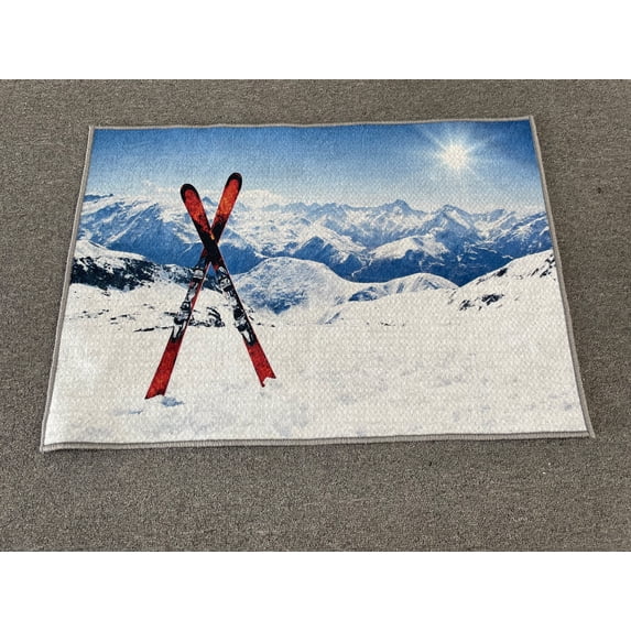 Skiing Rug, Ski Rug, Winter Landscape Rug, Man Cave Rugs, Customs Rug, Anti-Slip Carpet, Round Rug, Machine Washable Rug, Printed Rug, 5.9'x9.2' - 180x280 cm