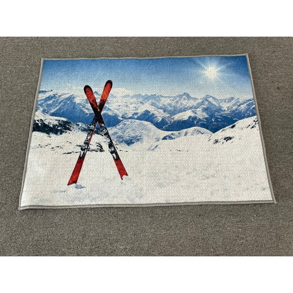 Skiing Rug, Ski Rug, Winter Landscape Rug, Man Cave Rugs, Customs Rug, Anti-Slip Carpet, Round Rug, Machine Washable Rug, Printed Rug, 5.9'x9.2' - 180x280 cm