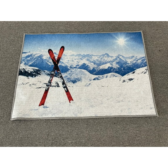 Skiing Rug, Ski Rug, Winter Landscape Rug, Man Cave Rugs, Customs Rug, Anti-Slip Carpet, Round Rug, Machine Washable Rug, Printed Rug, 5.2'x7.5' - 160x230 cm