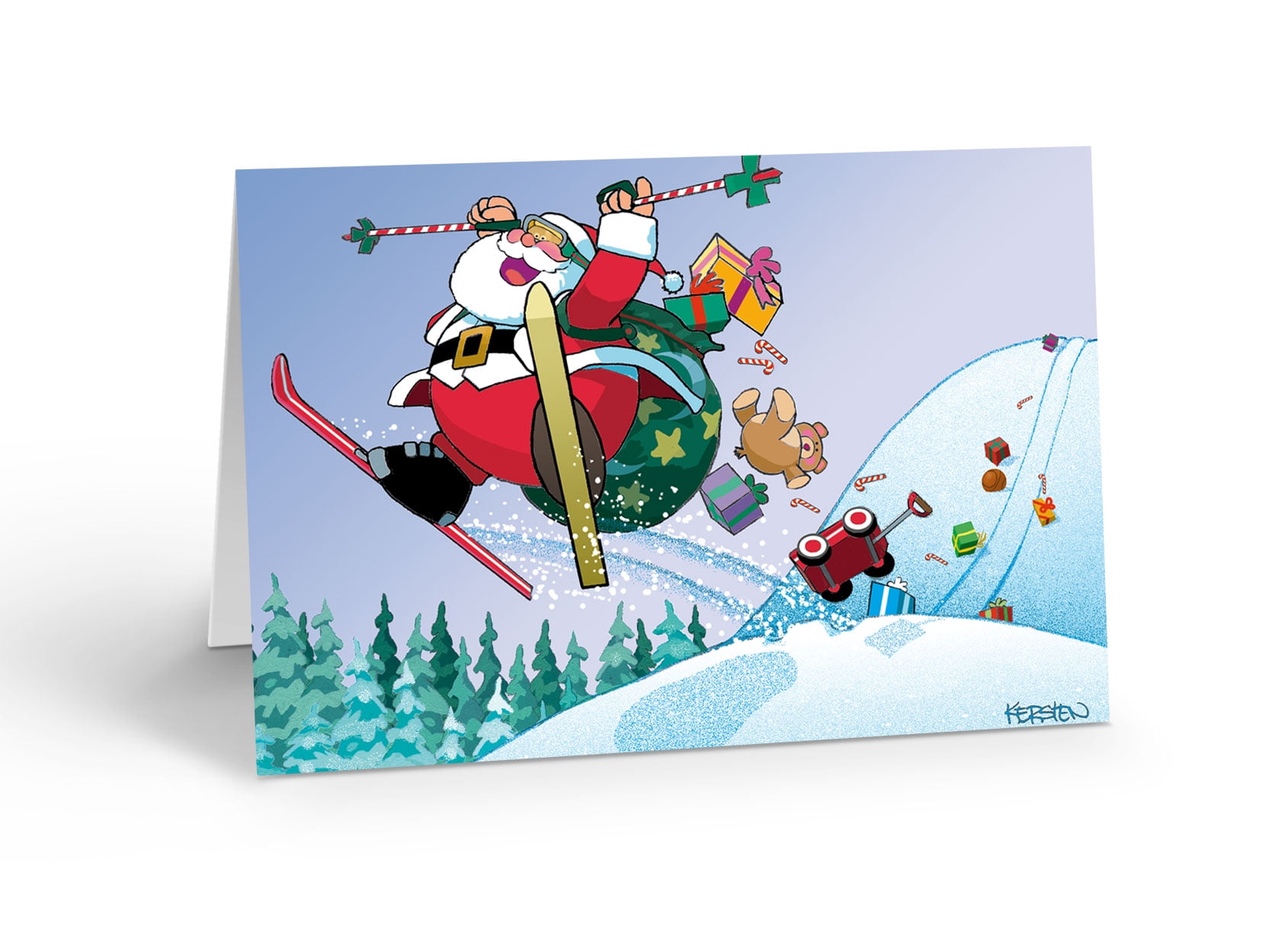 Stonehouse Collection Skiing Santa Christmas Cards - Pack Of 18 With Envelopes (5x7 Inches)