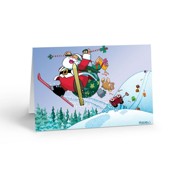 Skiing Santa Christmas Card - 18 Cards & Envelopes - 70016