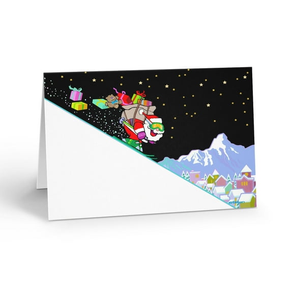Skiing Santa Holiday Card - 12 Holiday Cards & Envelopes- 18110