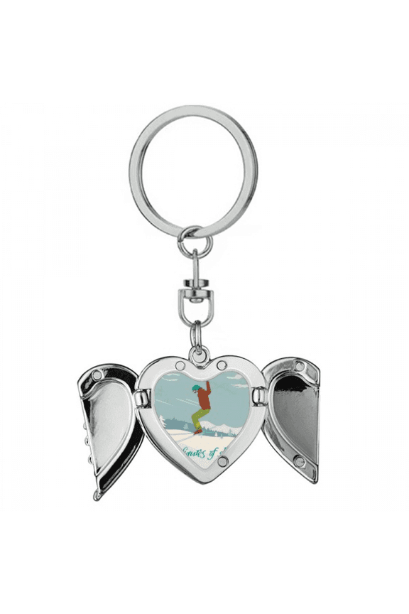 Skiing Ski Board Winter Sport Illustration Heart Angel Wing Key Chain Holder