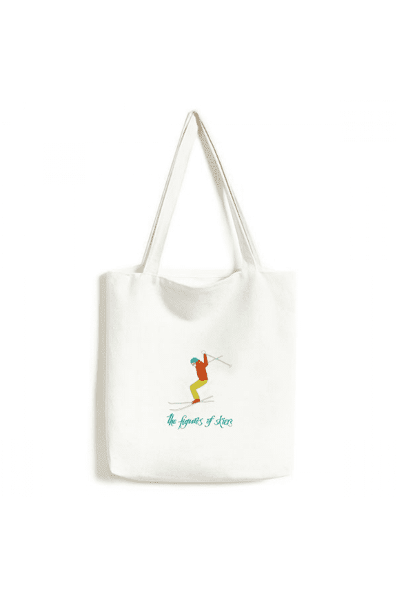 Skiing Ski Board Winter Sport Illustration Tote Canvas Bag Shopping Satchel Casual Handbag