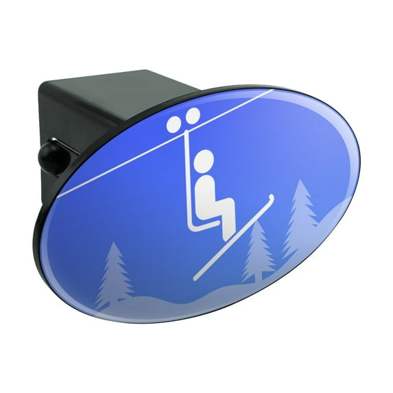 Skiing Ski Lift Symbol in Snow Oval Tow Trailer Hitch Cover Plug Insert