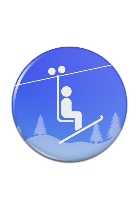 Skiing Ski Lift Symbol in Snow Pinback Button Pin