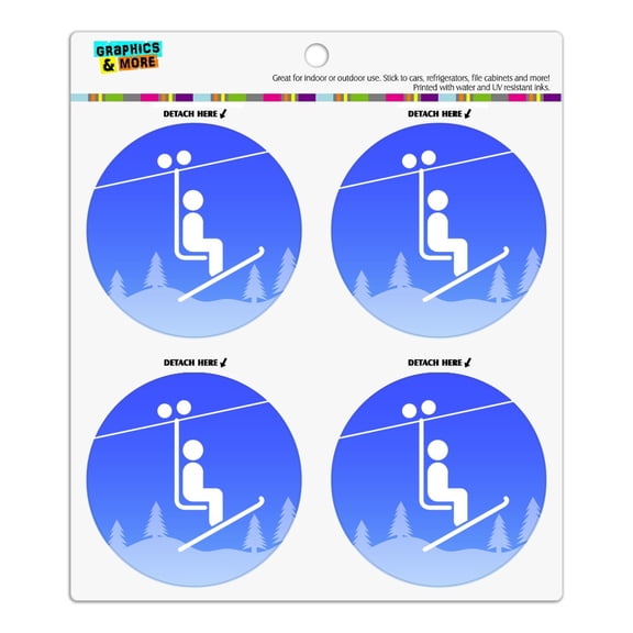 Skiing Ski Lift Symbol in Snow Refrigerator Fridge Locker Vinyl Circle Magnet Set