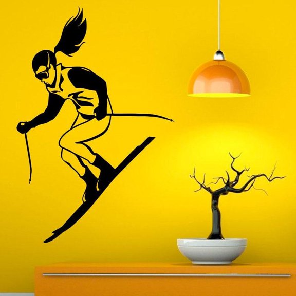 Skiing Ski Wall Decals Home Decoration Art Design Vinyl Adhesive Wall Sticker Kids Room Bedroom Wall Murals 45x30cm