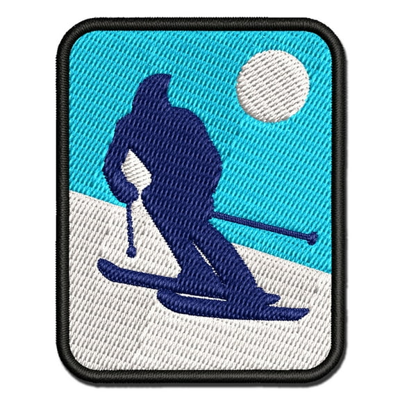 Skiing Skier Solid Applique Multi-Color Embroidered Iron-On Patch - 2.0 Inch Mini