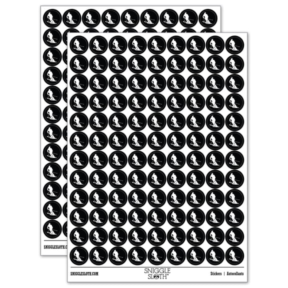 Skiing Skier Solid 200+ Round Stickers - Black - Matte Finish - 0.50" Size