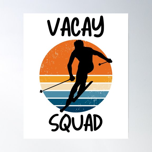 Skiing Vacay Or Skiing Vacation For Groups Winter Vacay With Skier And A Retro Sunset Poster Wall Art, Modern Wall Decor, 8x12 UNFRAMED